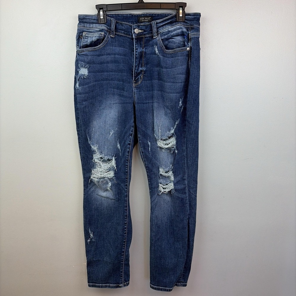 Judy Blue Boyfriend Jeans Womens 16W Medium Wash High Rise Distressed Stretch